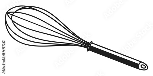A wire whisk viewed from the side on a clean background