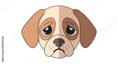 Sad Puppy Dog Face Illustration with Droopy Eyes and Brown Beige Fur.