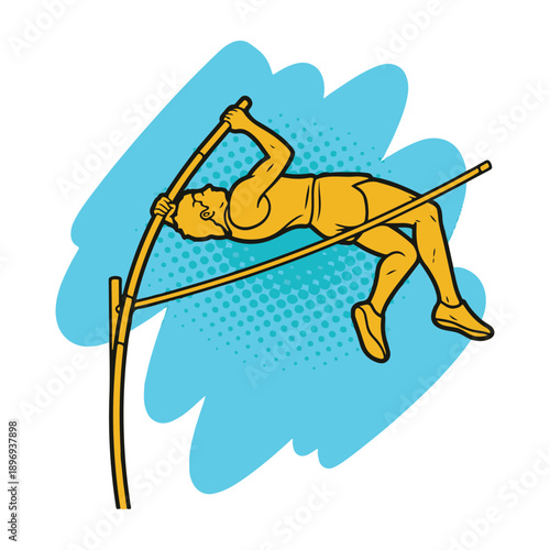 Athlete soars over the bar in a dramatic pole vault during a track and field competition, capturing the peak of athletic achievement and the thrill of the sport