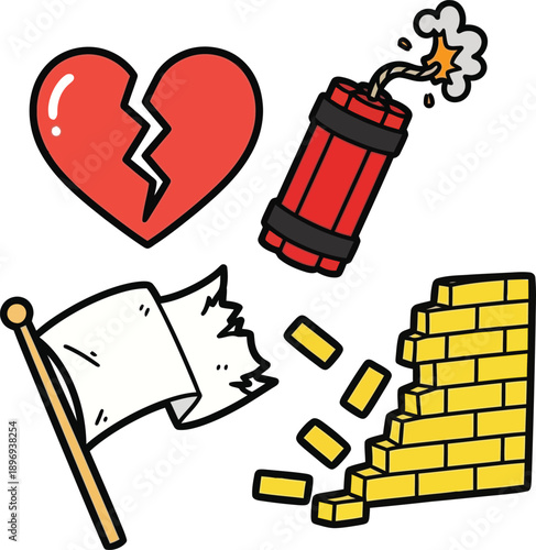 Explosive destruction of treasure and love amidst broken flag and debris