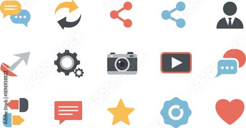 Collection of 16 colorful flat design icons for web and mobile applications