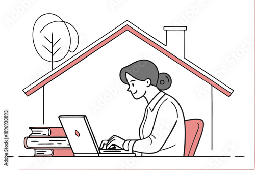 Work from home remote working flat vector illustration with laptop