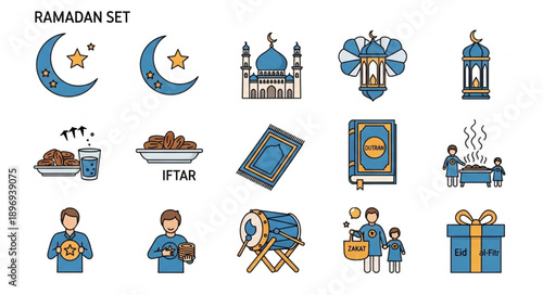 Ramadan Set Islamic Symbols and Icons Collection.