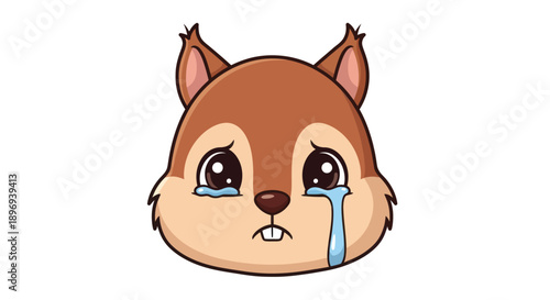 Crying Squirrel Cartoon Face with Big Eyes and Tears.