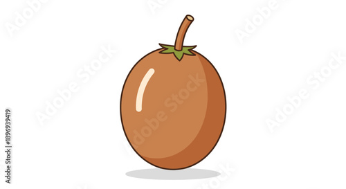 Cartoon Illustration of a Brown Coconut with Stem and Shadow.