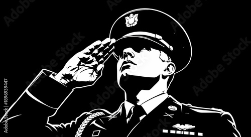 Military Officer Saluting in Uniform.