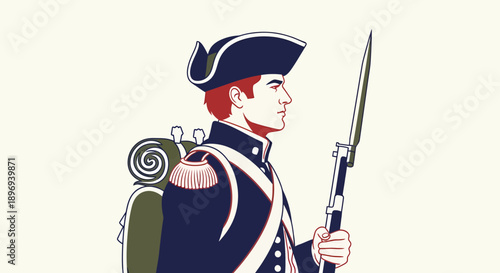 Illustration of Soldier in Uniform Holding Rifle.