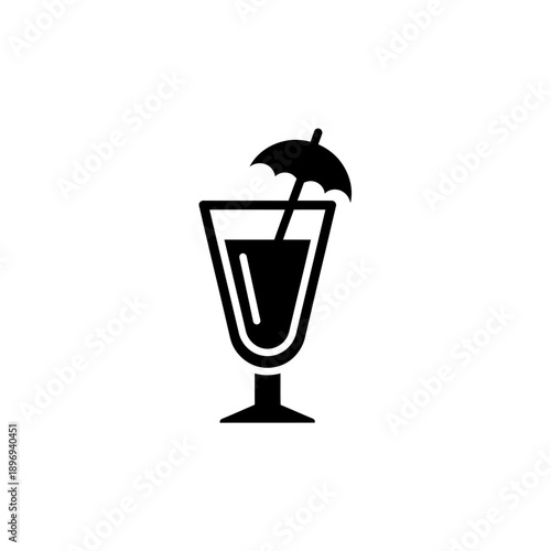Cocktail Glass Icon – Tropical Drink Umbrella Silhouette Illustration