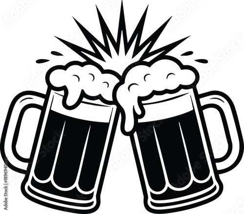 Stylized Toasting Beer Glasses Vector Illustration, vector, illustration, silhouette.