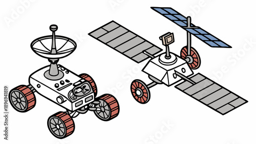 Space Exploration Rovers and Satellite Illustration for Science Education Web Design and Technology Projects