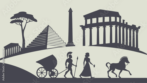 Ancient History Travel Silhouette Icons for Education Website Design Cultural Tourism Promotion Journey Vector