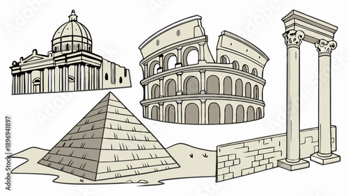 Ancient World Wonders Collection for Travel Brochures History Websites Educational Materials Monumental Architecture Set