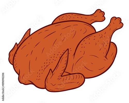 Modern flat vector design of a whole roasted poultry for restaurant menu