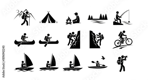 Outdoor Adventure Activities Icons Set.