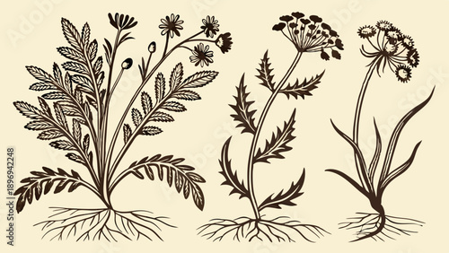 Vintage Botanical Engraving Medicinal Herbs for Herbal Medicine Packaging Design and Natural Health Websites