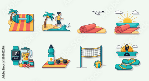 Summer Beach Fitness and Leisure Activities Collection.