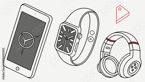 Modern Gadgets Line Art Icons for Tech Presentation Website Design User Interface Development Showcase