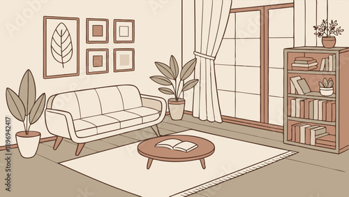 Cozy Living Room Interior Design for Home Decor Website Banner or Real Estate Staging Mockup