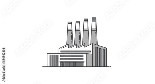 Simple Illustration of a Power Plant with Smokestacks.