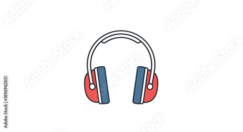 Simple Line Art Icon of Red and Blue Over-Ear Headphones.