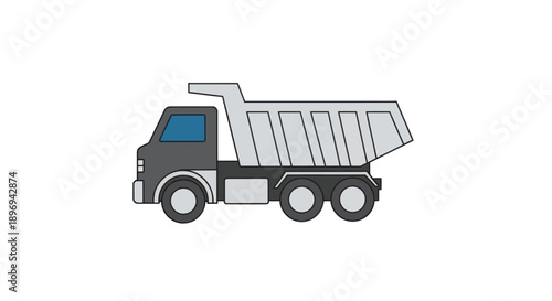 Cartoon style gray dump truck illustration for construction.