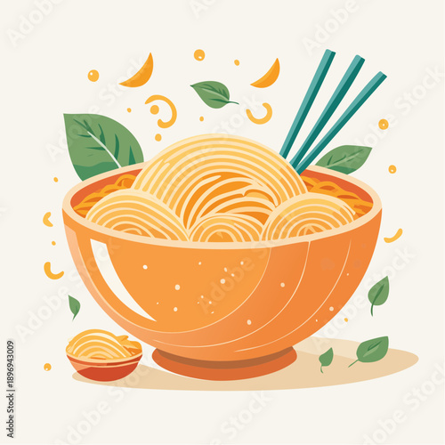 Bowl of Noodles with Chopsticks Inside.