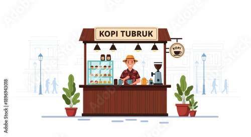 Kopi Tubruk Coffee Stall with Vendor and Equipment.