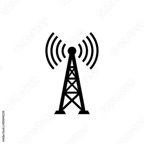 Wireless Signal Tower Icon Communication Antenna Network Broadcast Vector Illustration