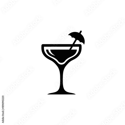 Cocktail Glass Icon – Tropical Drink Umbrella Silhouette Illustration