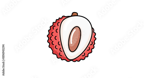 Half Lychee Fruit Illustration with Red Spiky Skin and White Flesh.