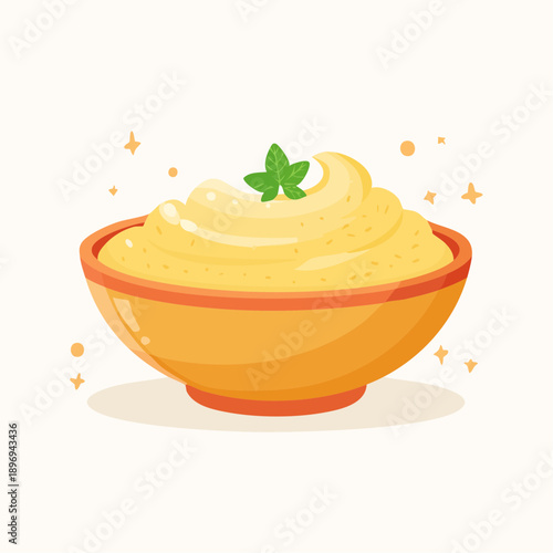 Bowl of Yellow Pudding with Garnish.