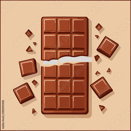 Chocolate Bar Broken into Pieces.