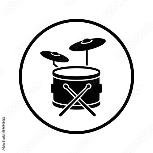 Drum and Cymbals Music Icon Percussion Instrument Minimal Vector Illustration