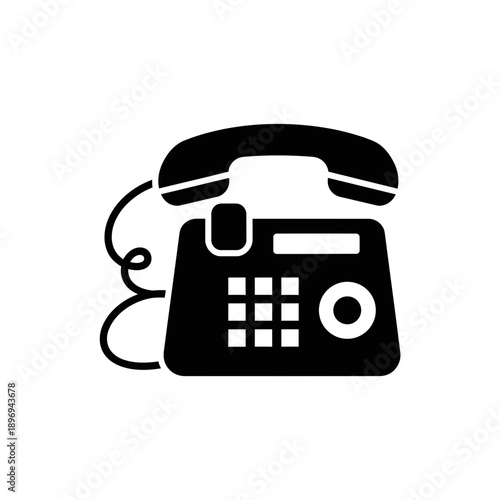 Retro Telephone Icon – Classic Landline Phone Silhouette Illustration