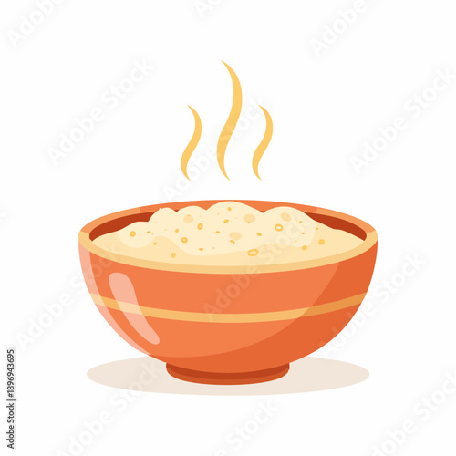 Steaming hot bowl of creamy porridge or oatmeal.