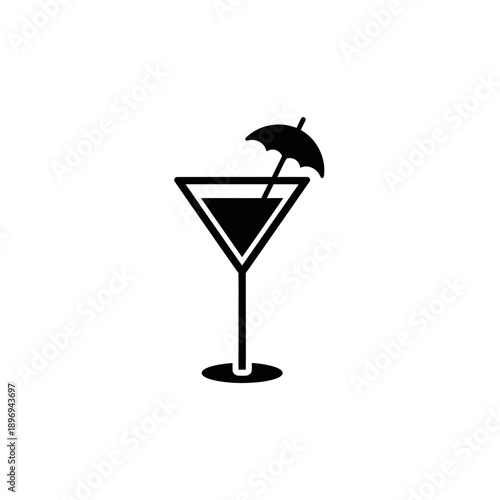 Cocktail Glass Icon – Tropical Drink Umbrella Silhouette Illustration