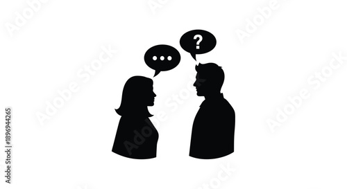 Silhouettes of a man and woman in conversation with speech bubbles