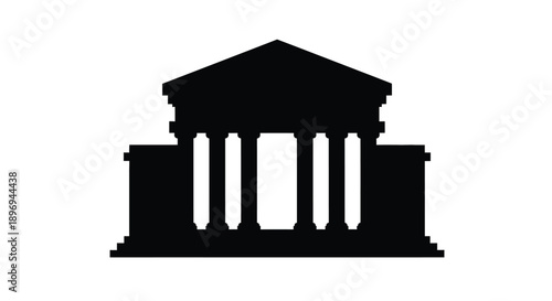 Simple black silhouette of a classical building with columns