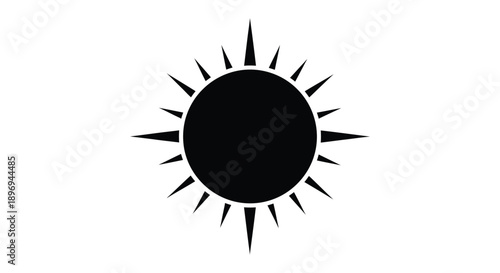 Black sun symbol with radiating spikes isolated on a white background