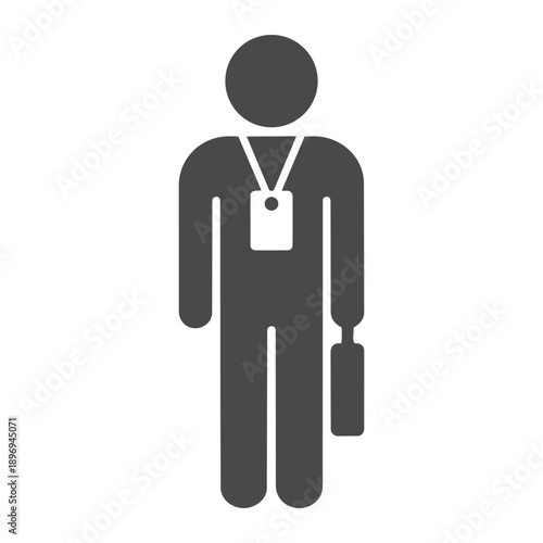 A simple black silhouette of a business person holding a briefcase and wearing a badge silhouette