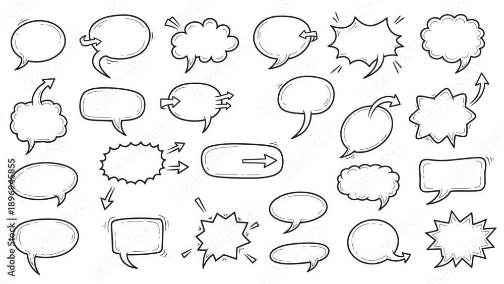Fototapeta premium Hand-drawn Speech Bubbles Collection: Various Shapes and Styles for Communication
