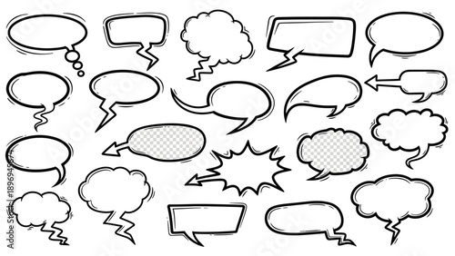 Hand-drawn Speech Bubbles Collection with Various Shapes and Outlines