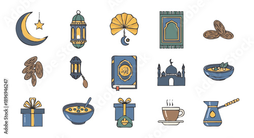 Ramadan Icons Collection Islamic Symbols and Objects.
