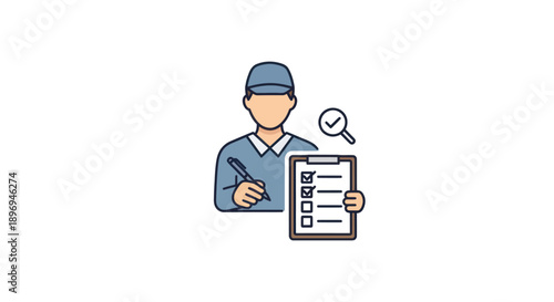 Delivery Person with Checklist and Pen Wearing Uniform and Cap.