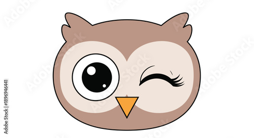 Cartoon Owl Winking with One Eye Closed and a Triangular Beak.