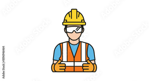 Construction worker wearing safety gear hard hat and vest.