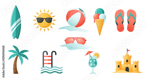 Summer Vacation Beach Holiday Icons Collection.