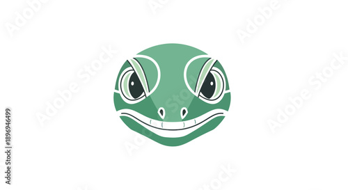 Stylized Green Cartoon Reptile Head Vector Illustration.