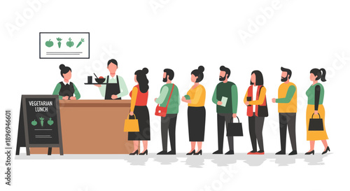 Diverse People Waiting in Line at a Cafe or Shop Counter for Service.