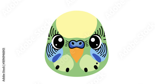 Adorable Cartoon Budgie Bird Face with Big Eyes and Blue Beak.